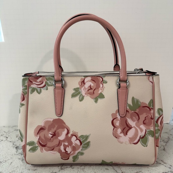 Coach Rose Print Satchel - Cream and Pink - Picture 2 of 7